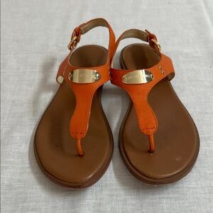 🌞 Michael Kors T-Strap Sandals in Tangerine with Gold Plate women 6.5